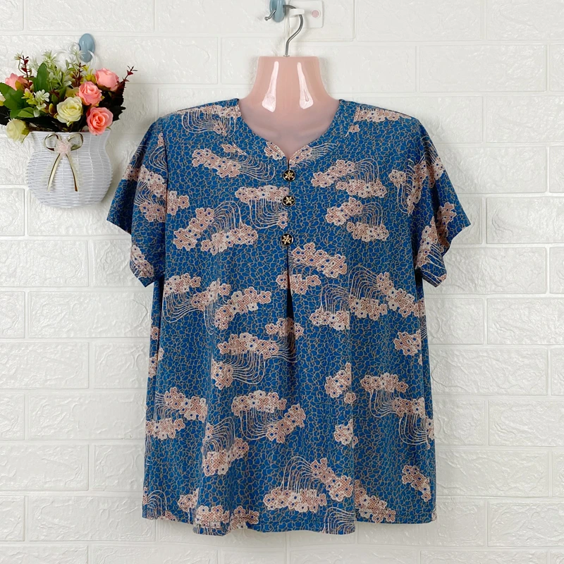 中老年短袖女装加肥加大码遮肚子上衣夏季冰丝t恤胖妈妈宽松圆领