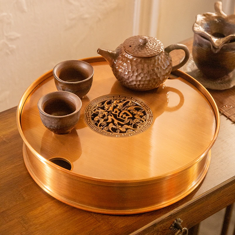 铜制茶盘家用托盘轻奢现代干泡台功夫茶具小茶台茶