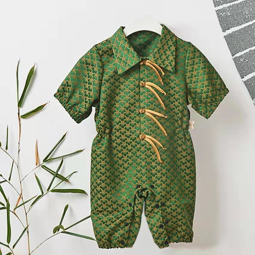 【小糖人】定制款——金玉云水纹缎面短袖包臀连体