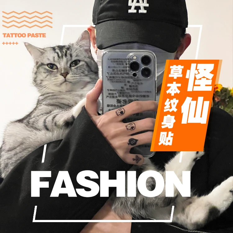 ODDSIN  骷髅头手指图案纹身贴纸 草本防水不反光持久维持1-2周