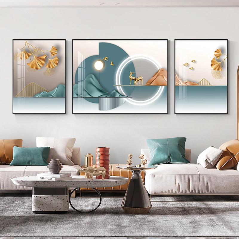 【光影麋鹿】客厅沙发装饰画 立体镶钻装饰画晶瓷画铝合金框壁画