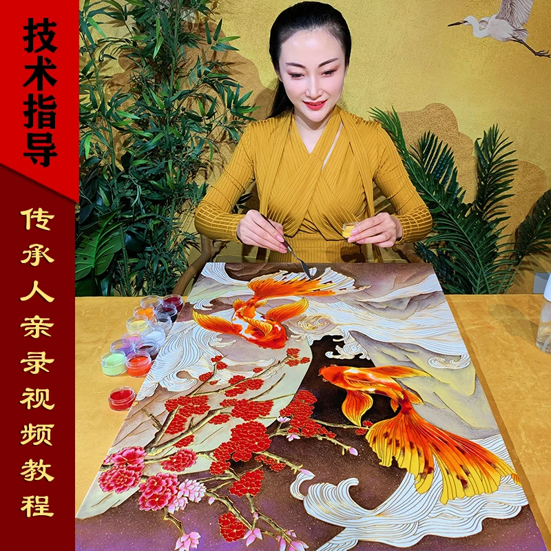 鸿运当头 景泰蓝掐丝珐琅画diy材料包 釉料彩砂套装 手工装饰画