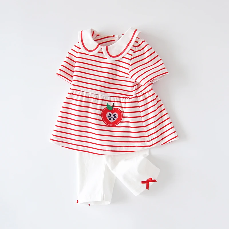 女小童苹果套装薄款2025新款女宝宝夏装两件套条纹 0-5岁短袖衣服