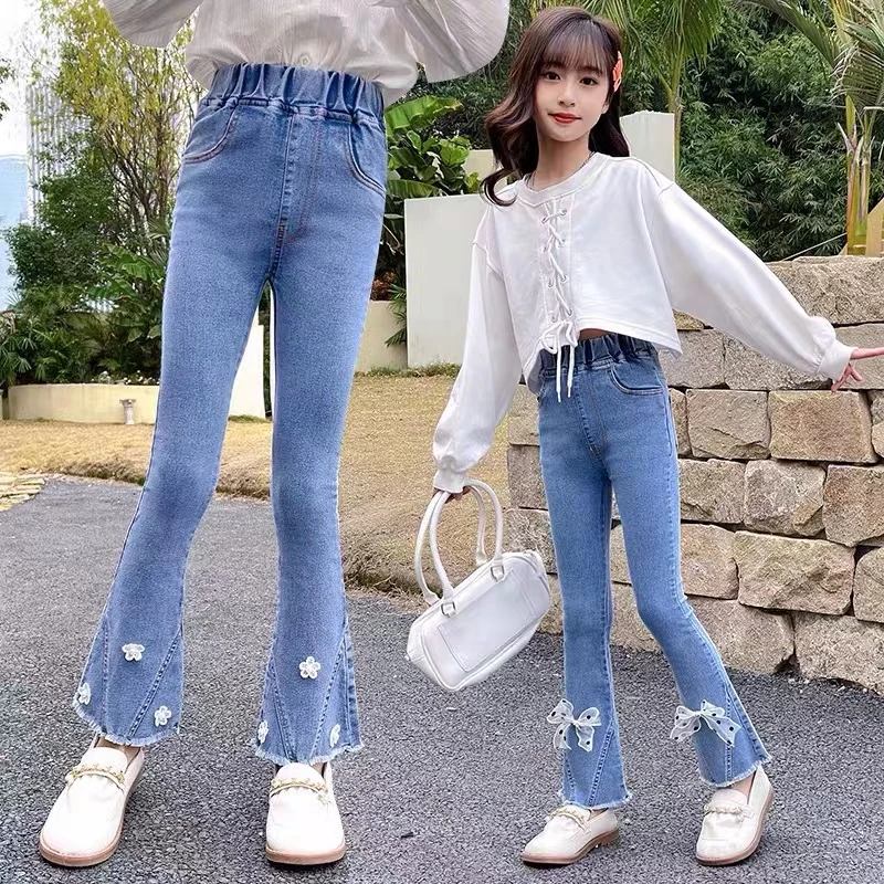 女童喇叭裤春秋新款公主风中大童女孩时尚百搭洋气牛仔喇叭裤薄款