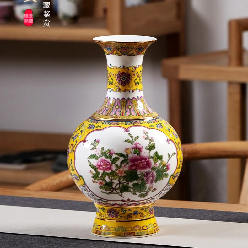 景德镇瓷室内摆件珐琅彩（竹节）花瓶玄关博古架客厅书房摆件
