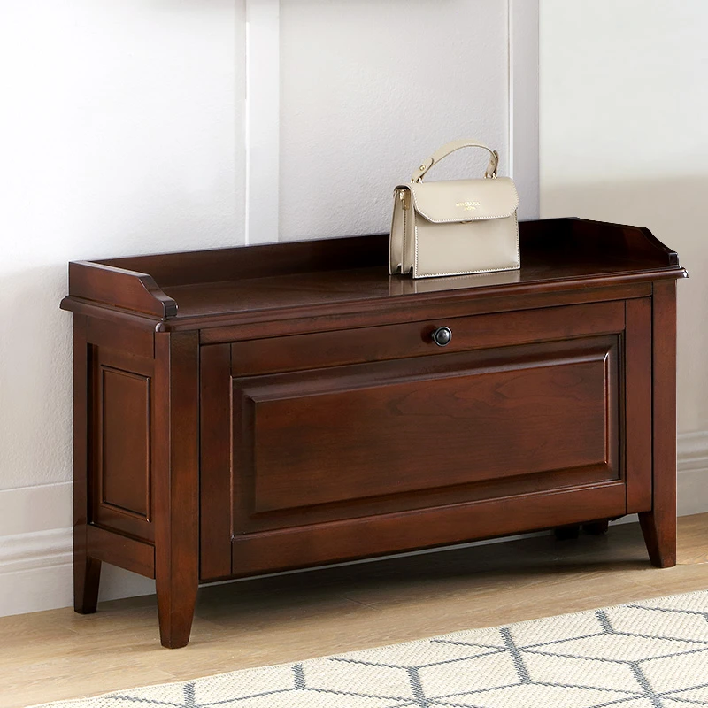 美式换鞋凳实木翻斗鞋柜家用门口鞋凳进门可坐式穿鞋凳入户鞋柜