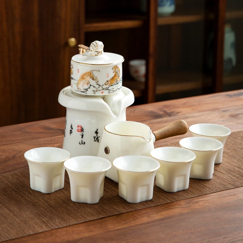 六晋五虎送福自动茶具套装家用客厅功夫茶具办公简约泡茶器礼盒装