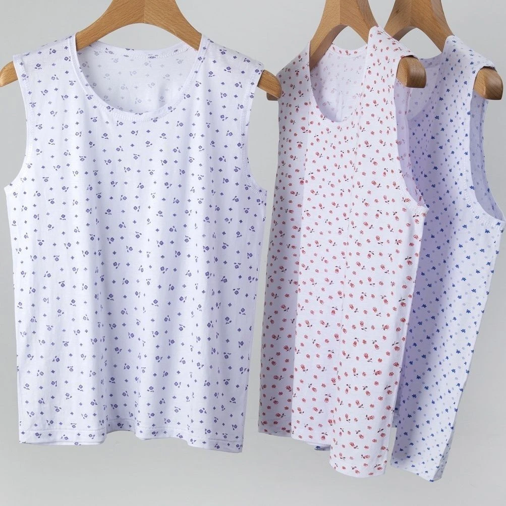 （3件纯棉汗布背心）妈妈背心宽肩棉背心汗衫宽松大码中老年薄款