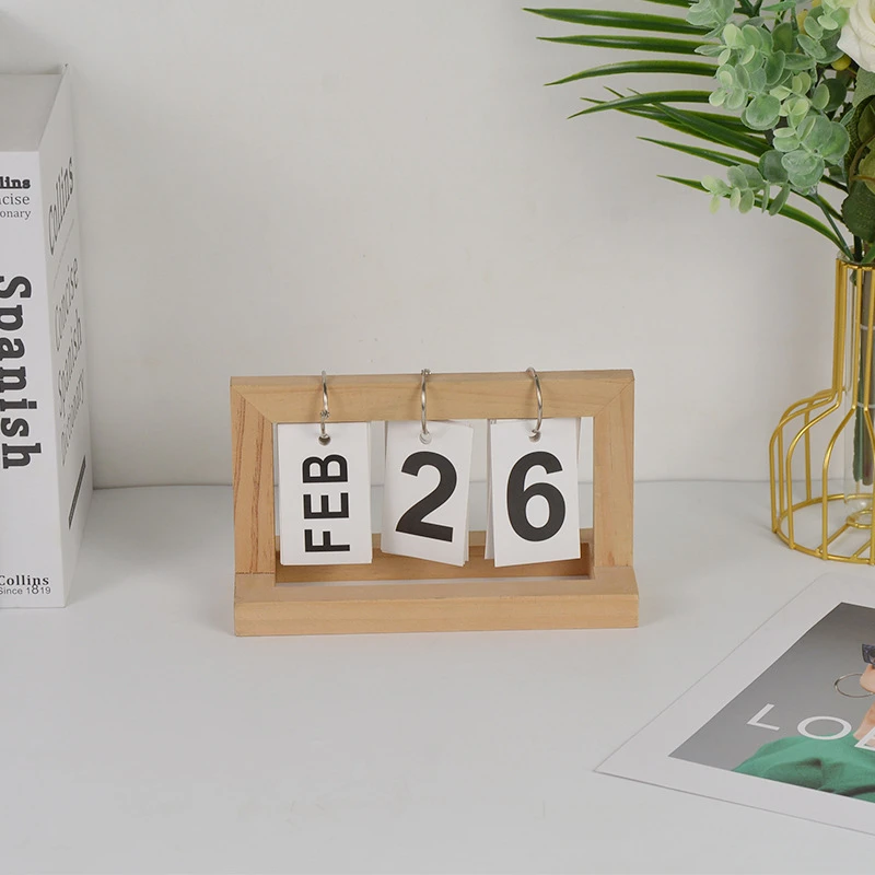 臻典家馨优质松木手工日历牌26张卡牌日月日期大方桌面摆件装饰