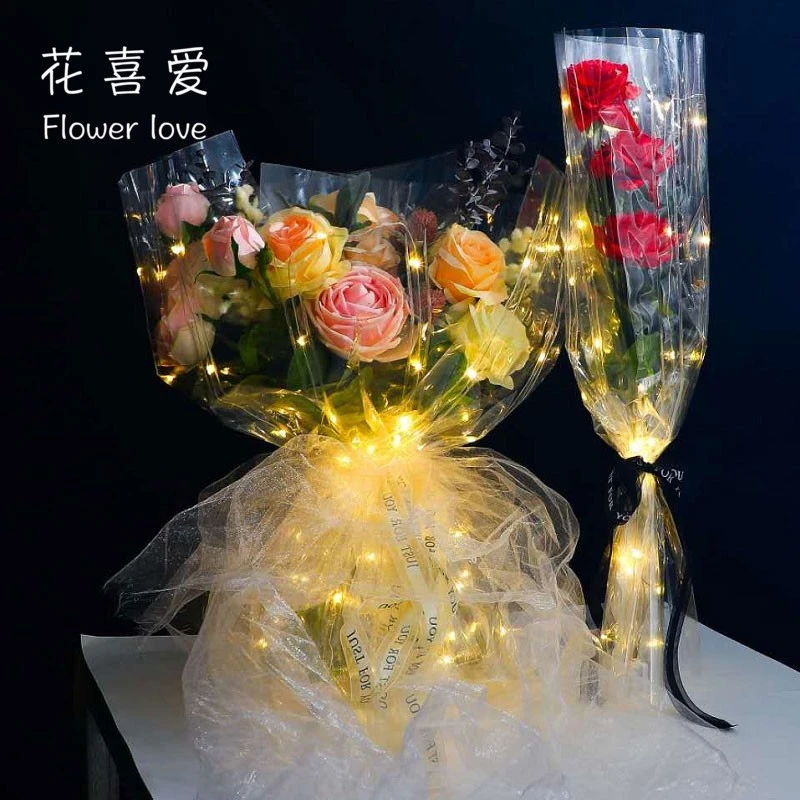 花喜爱创意发光纸防水带灯包装纸银河星恋透明玻璃纸双层包花材料