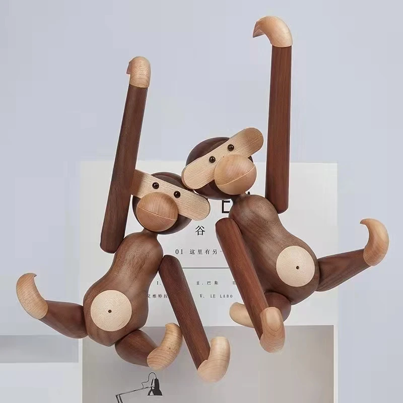 儿童实木工艺品猴子木偶生日礼物北欧风创意家居玄关装饰木质摆件