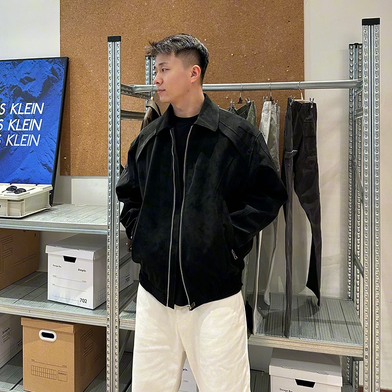 PU解构皮衣男美式休闲外套猎装2024新款雾面cleanfit宽松秋冬夹克