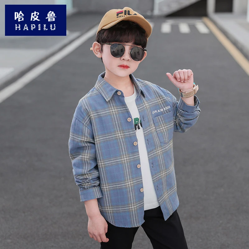 男童衬衫春秋格子长袖韩版帅气个性潮春装新款中大童儿童棉质男孩
