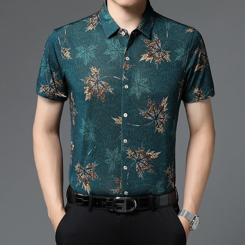 简约名品 夏季男士冰丝短袖衬衫商务休闲大码半袖衬衣中年爸爸装