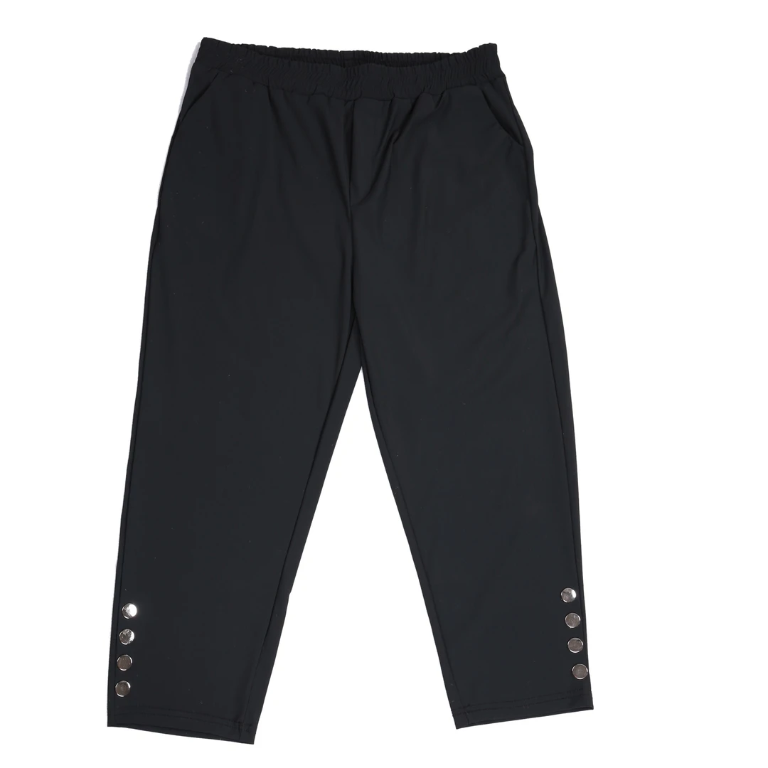 鲸鱼大码#24夏新款八分面膜冰凉光PP女裤 松紧高腰冰丝速干休闲裤