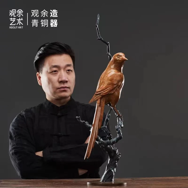 观余艺术原创喜鹊青铜雕塑客厅玄关创意家居饰品摆件《喜上眉梢》