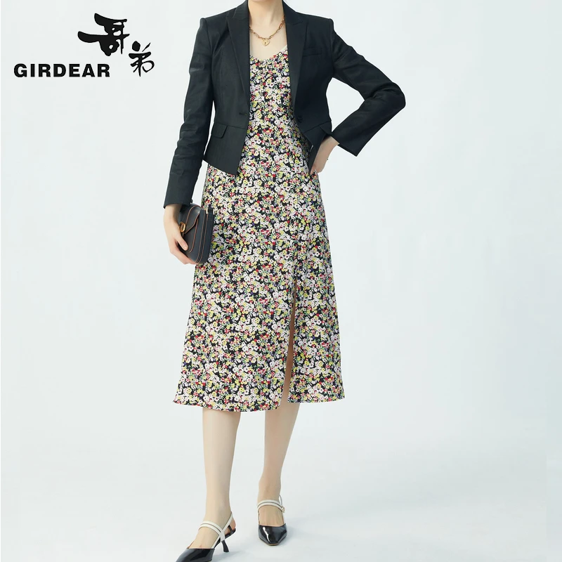GIRDEAR 哥弟 24K年 百搭时尚纯色气质修身亚麻西装1400475