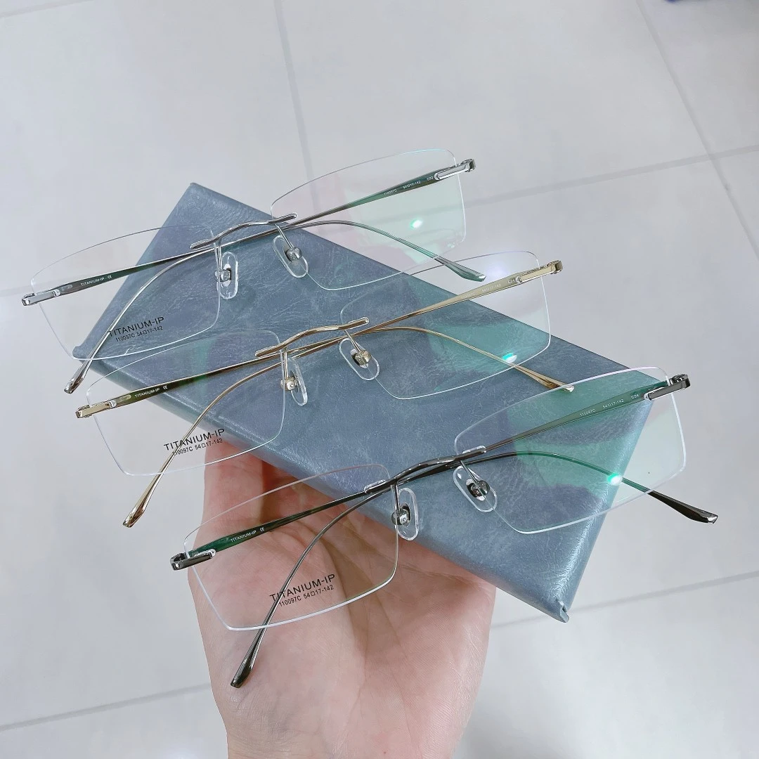 超显气质细边雕花无框纯钛眼镜可做切边私人定制圈型尺寸110097C