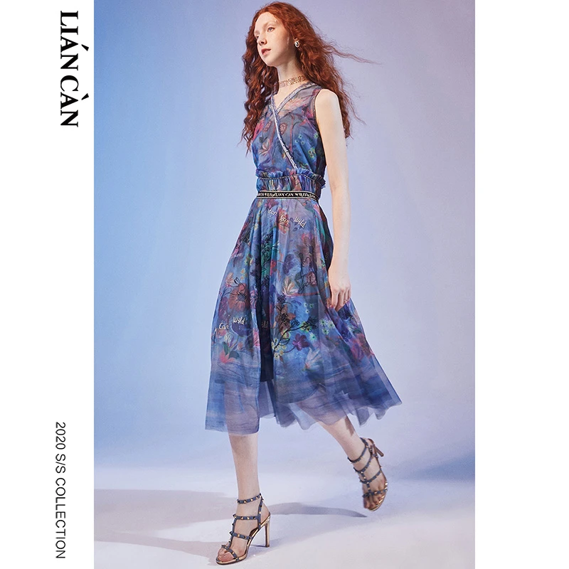 【莲灿】2025透气波西米亚风浪漫印花蕾丝网纱长裙半身裙7120253011