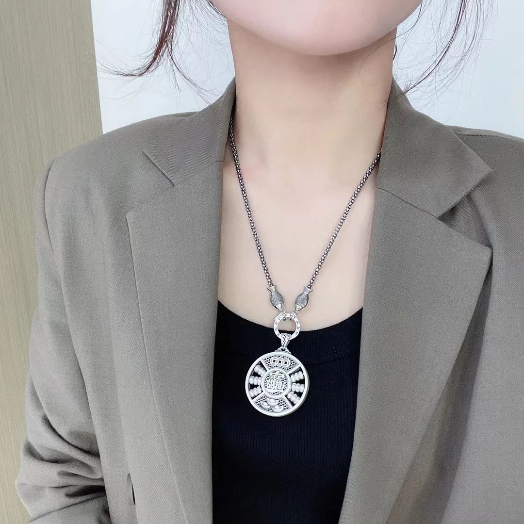 吊坠足银 足银999一算盘吊坠手工时尚百搭复古女王欧美坠链素款