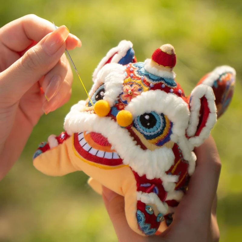 阿卡刺绣手工diy材料包端午醒狮自制布艺玩偶摆件送男友礼物国风