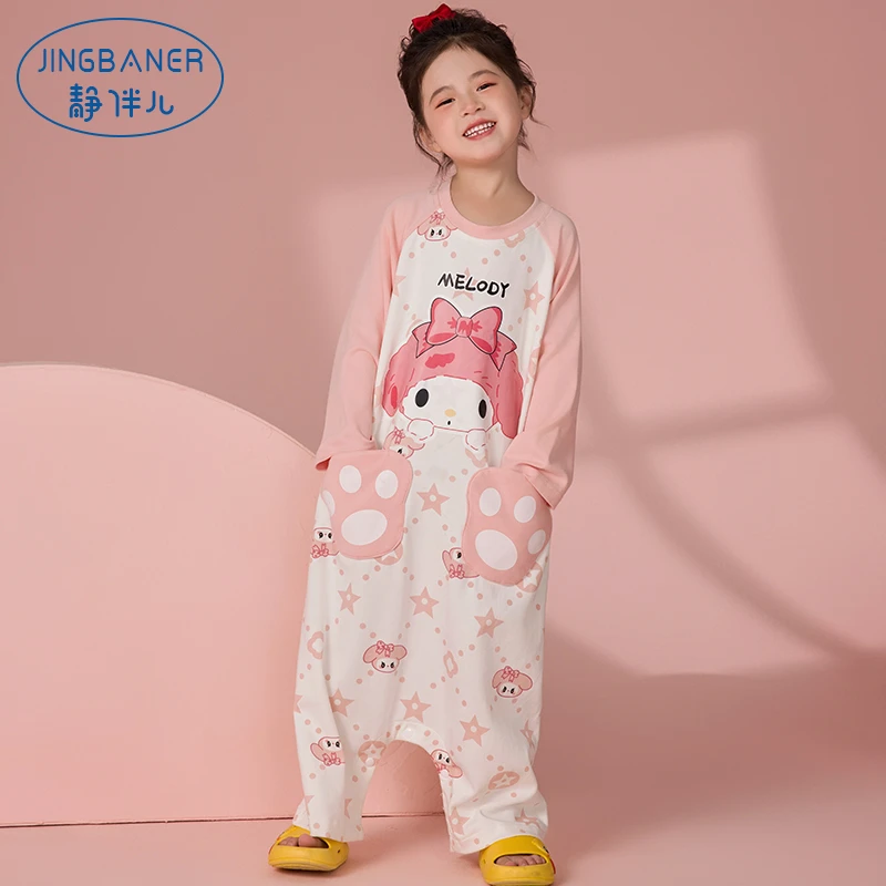 儿童连体睡衣女童春秋纯棉长袖秋季薄款中大童宝宝女孩睡裙家居服