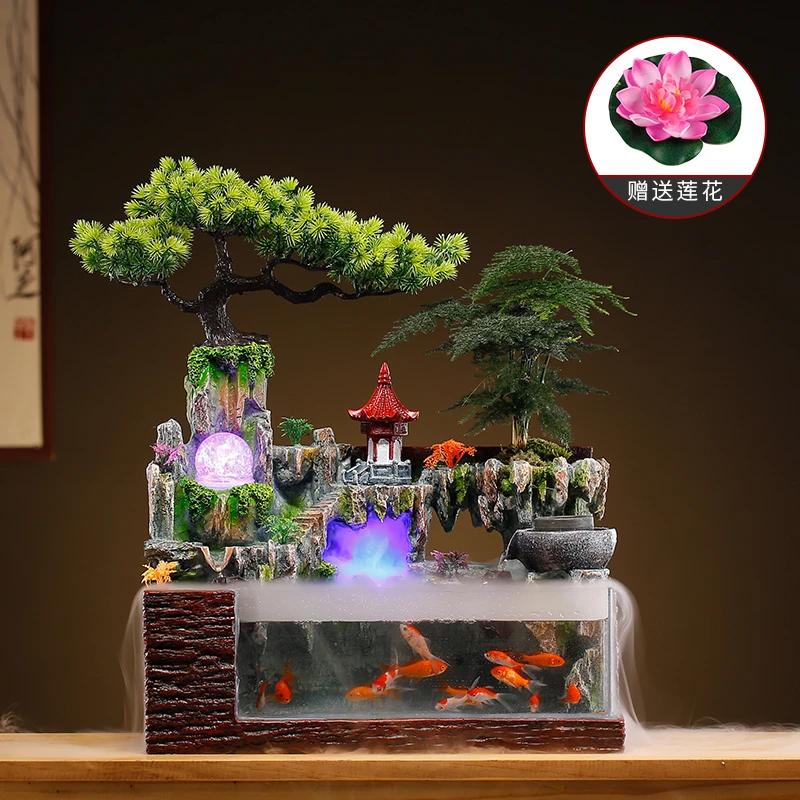 流水喷泉水车风水轮假山水景山水高山循环水开业礼品摆件