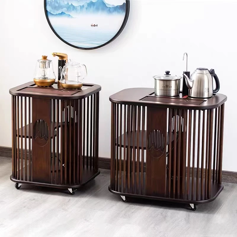 竹制茶水车 可移动多功能现代简约新中式茶水车 新式烧水台茶水柜