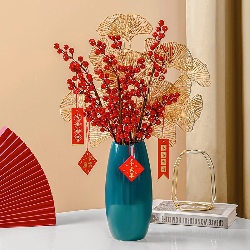 发财果红果假花仿真花摆设客厅餐桌花摆花家居插花装饰品花艺摆件