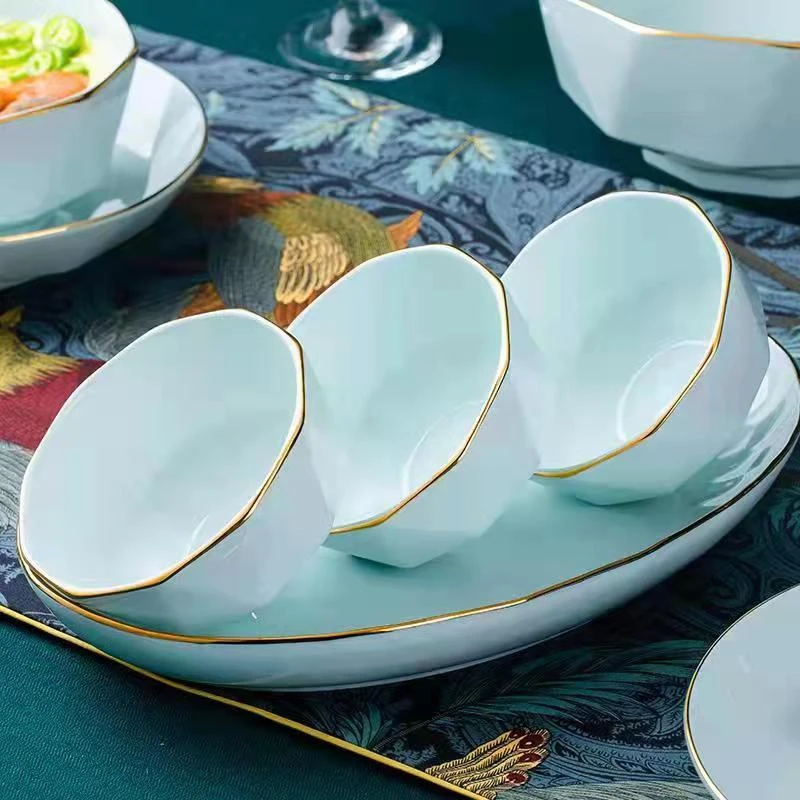 【文韵专享】描金影青钻石4.5英寸米饭碗家用陶瓷餐具北欧风