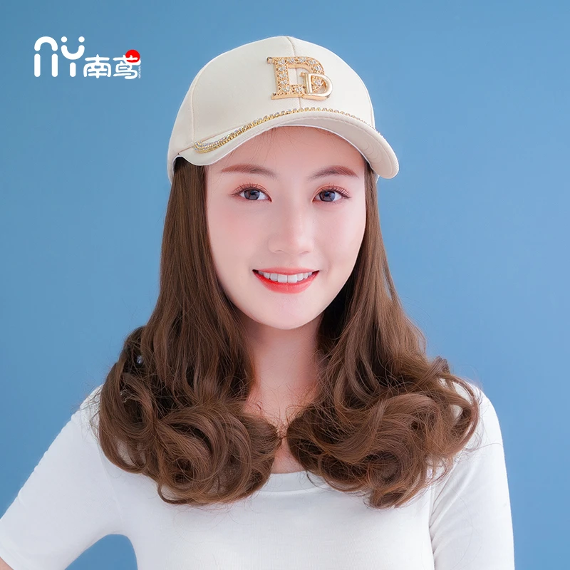 假发帽子一体女时尚夏中长卷发棒球帽圆脸鸭舌帽短卷发仿真可拆卸