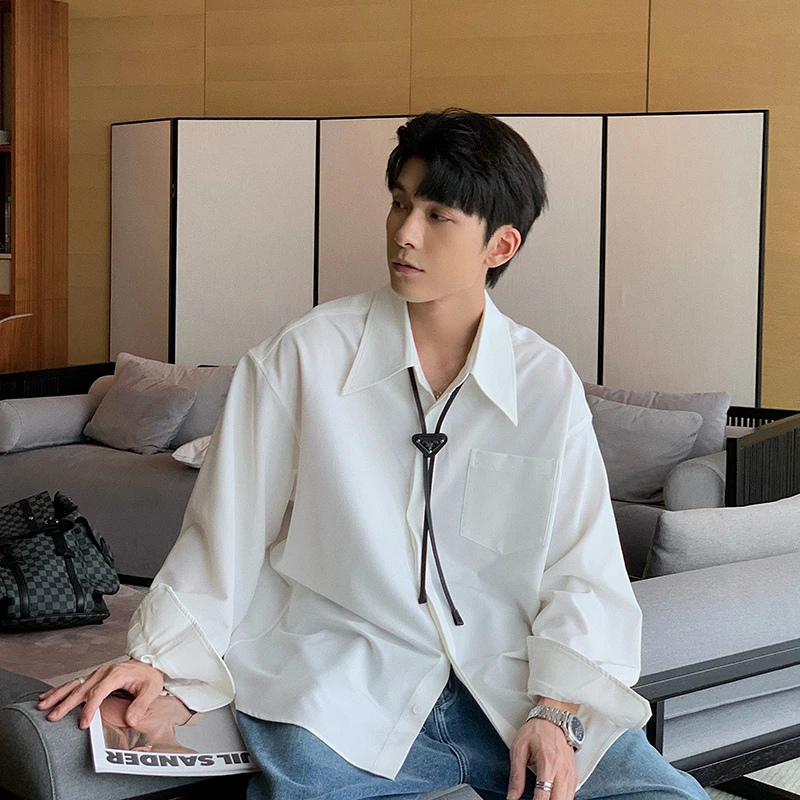 一轩轩轩【圣洛斯学院】春秋季纯色衬衫长袖衬衣宽松休闲百搭22801