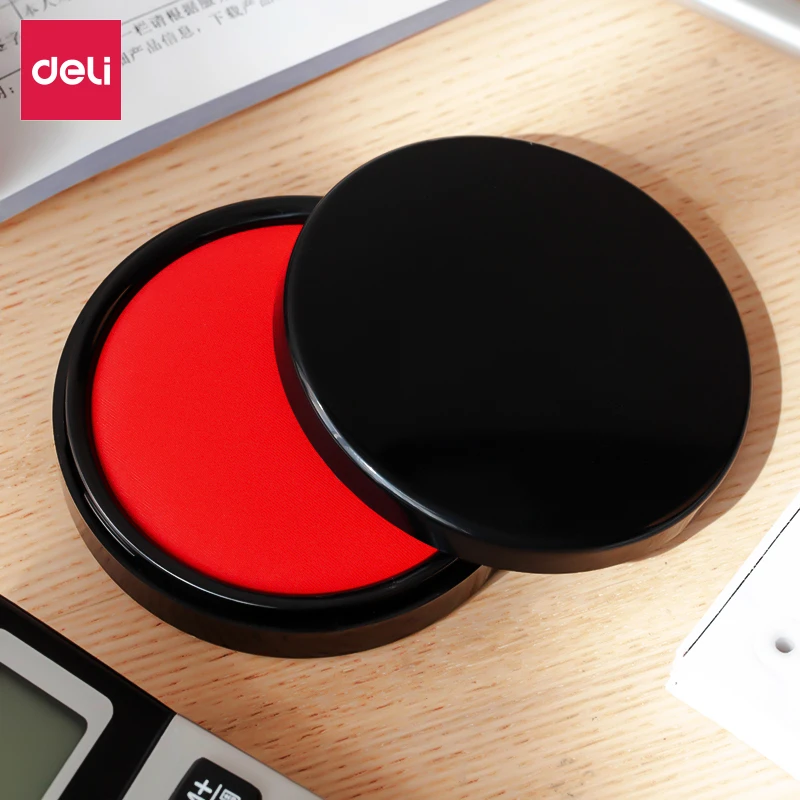 得力红色印台油性快干印泥财务便携式秒干圆形印油财会用品印尼盒