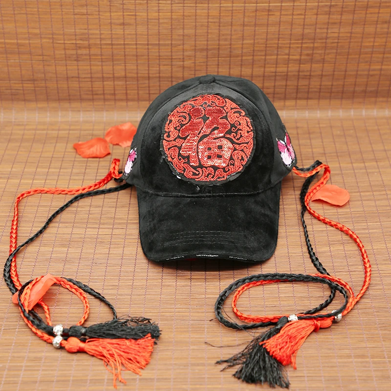 民族国风刺绣贴花棒球帽假辫子帽子