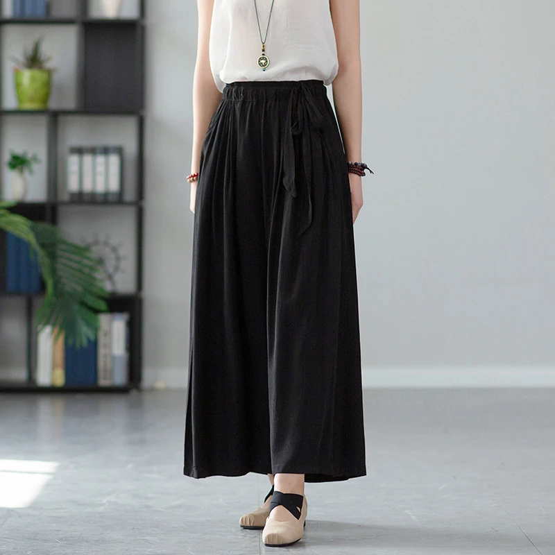 2025夏季新款仿铜氨丝垂感阔腿裤裙裤女舒适透气瑜伽打坐飘逸长裤
