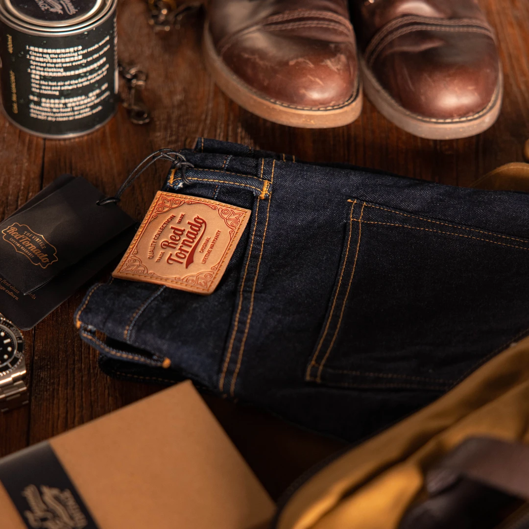 红风 03D10原牛赤耳丹宁阿美咔叽12OZ男夏薄款中腰修身直筒牛仔裤