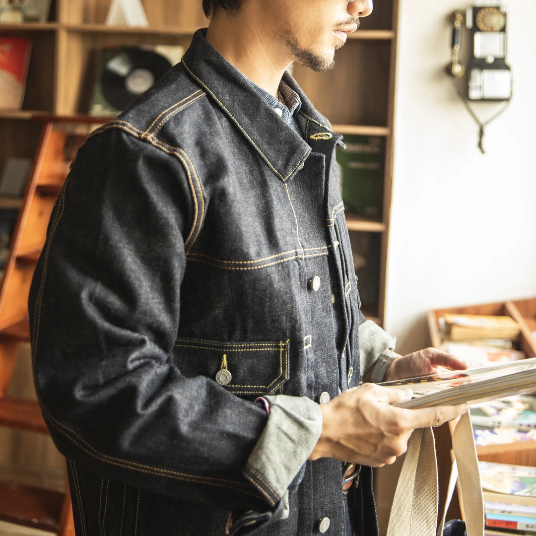 红风 TYPE2牛仔夹克男秋冬宽松牛仔衣复刻visvim101原色牛仔外套