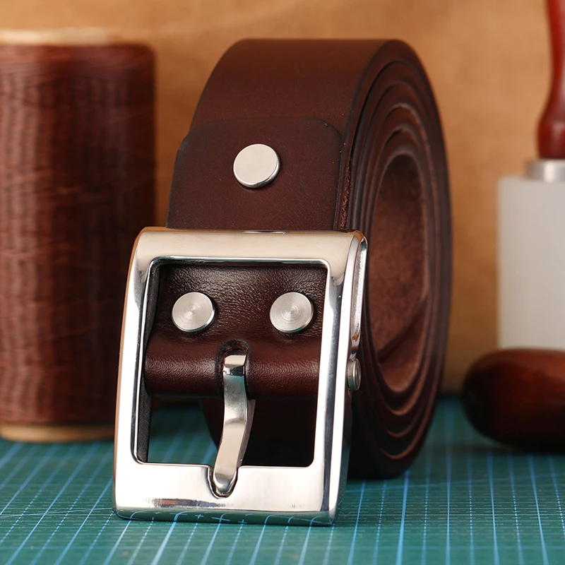 加厚特厚5.0头层牛皮腰带不锈钢扣皮带纯牛皮牛仔工装裤男士真皮