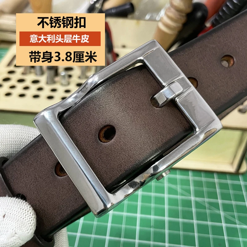 3.8宽特厚加厚男士皮带针扣【不锈钢扣+头层牛皮】手工腰带纯牛皮
