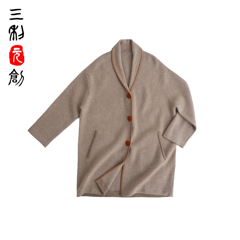 三利元创—“如怀抱一般 ”青果领温婉山羊绒中长款廓形大衣4211