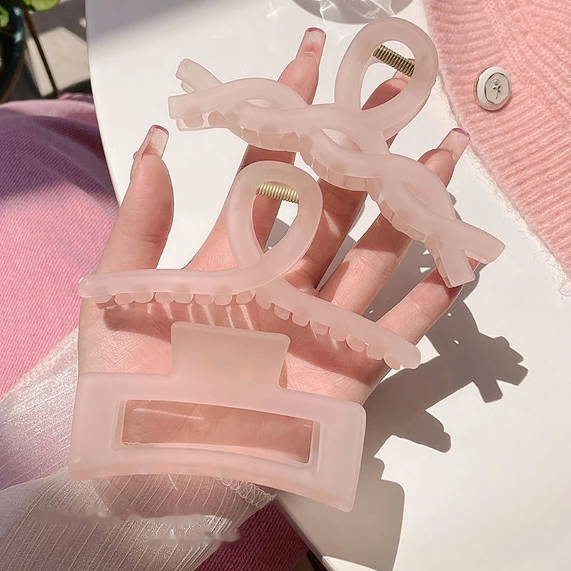 粉色ins风鲨鱼夹子头饰大号发量多发卡女后脑勺磨砂抓夹夏季发夹