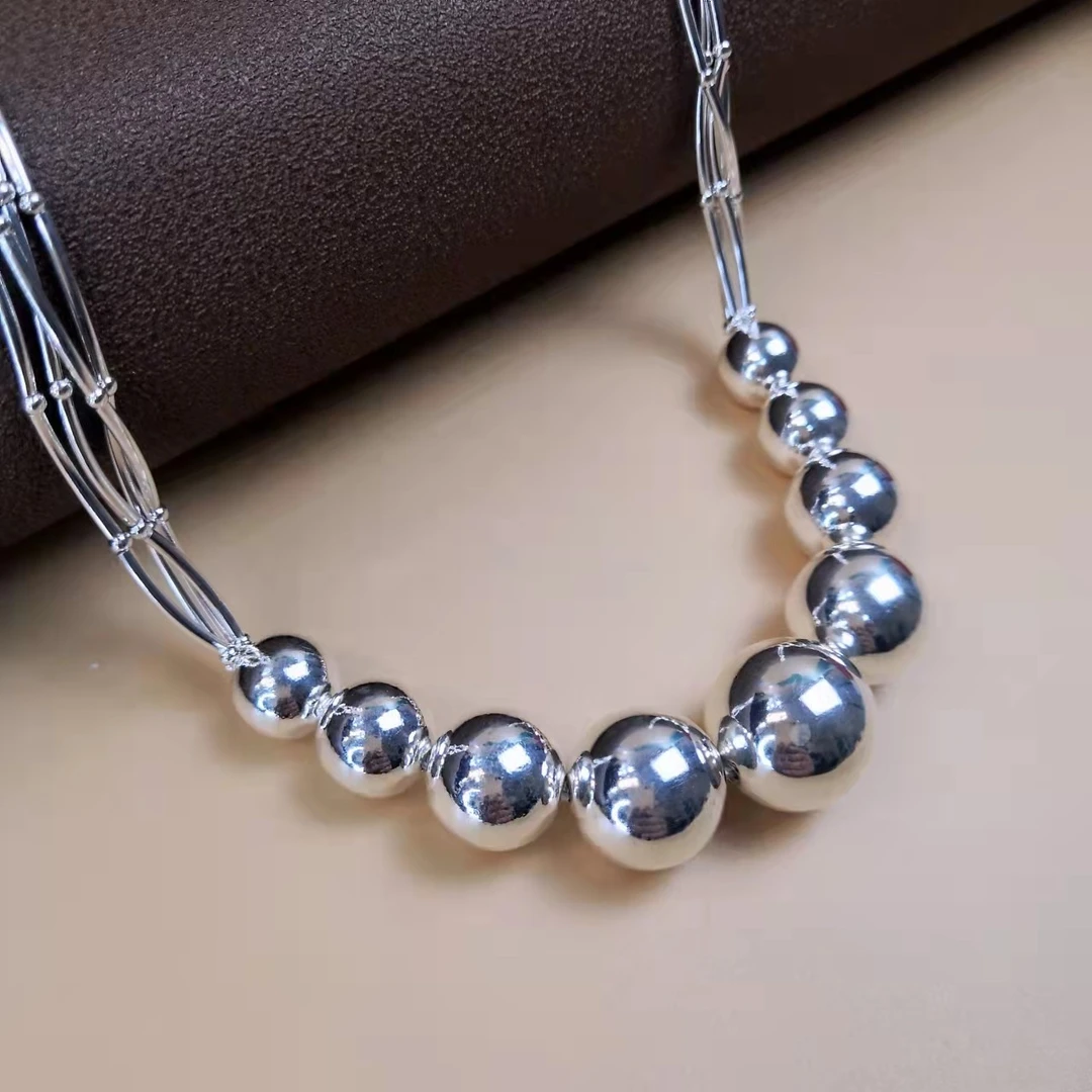 坠链均925银 925银光珠项链素款亮珠珠锁骨链女时尚气质银饰饰品