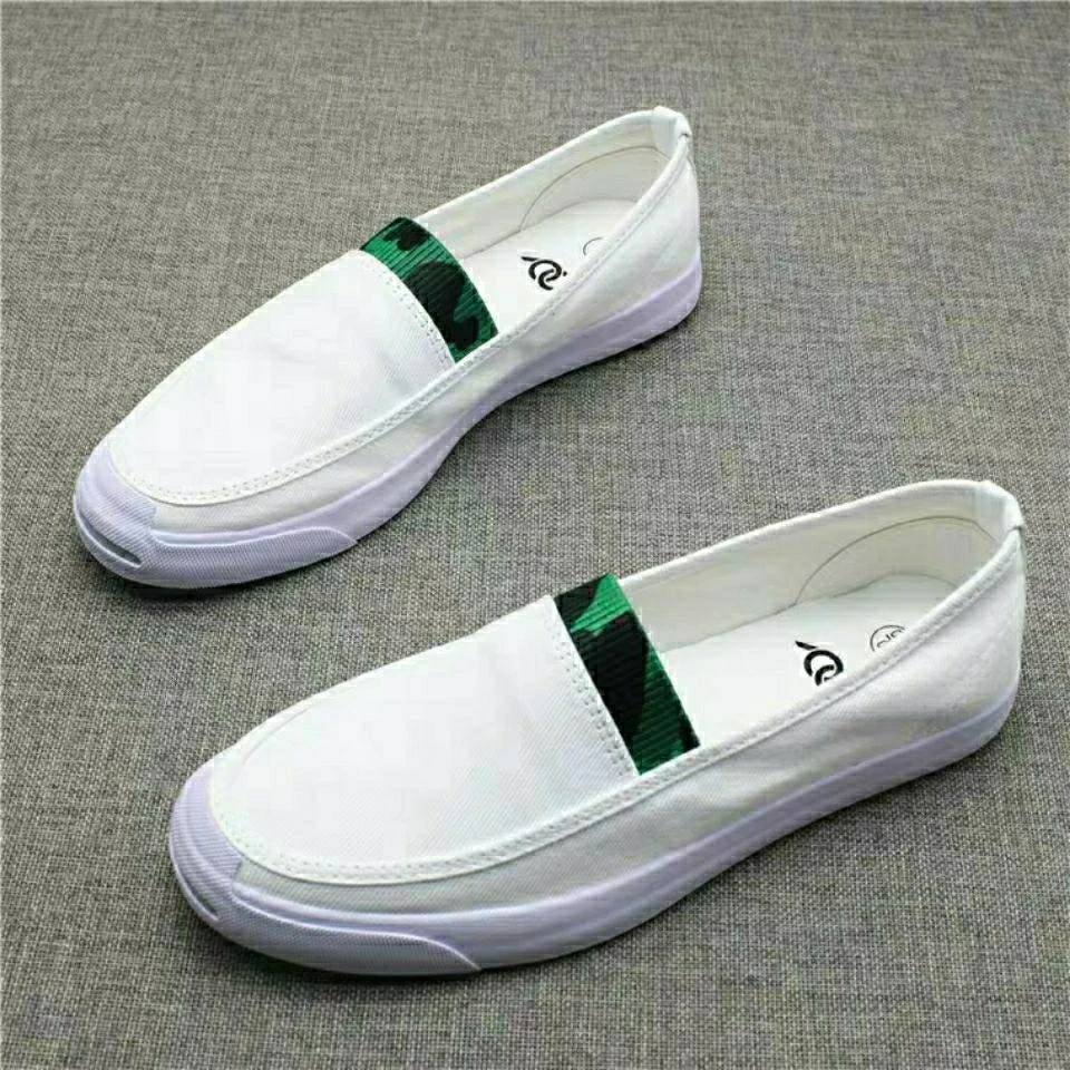 夏季帆布鞋男透气防臭一脚蹬软底懒人鞋男韩版潮低帮白鞋子男休闲