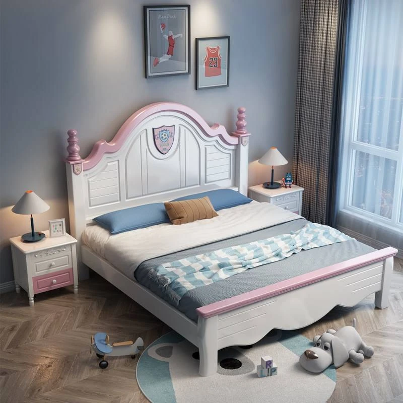 小孩储物青少年床单女孩美式实木学生床经济型床家用储藏欧式女孩