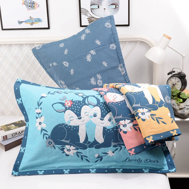 纯棉纱布枕套一对装全棉加厚加大枕头套单人吸汗透气成人款枕芯套