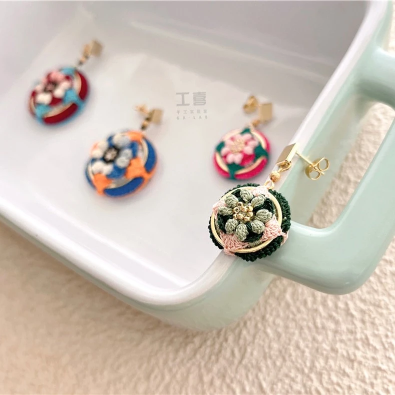 微钩材料包 花砖二号曼陀罗耳环diy钩针编织蕾丝线原创手工耳饰