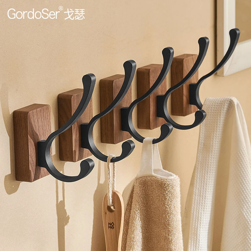 GORDOSER/戈瑟胡桃木免打孔挂衣钩壁挂式墙上挂钩玄关门后衣帽钩