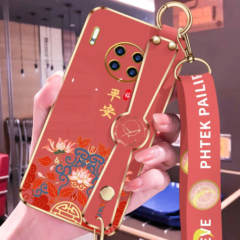 华为mate30手机壳新款mate30pro吉祥电镀斜挎腕带挂绳30epro硅胶