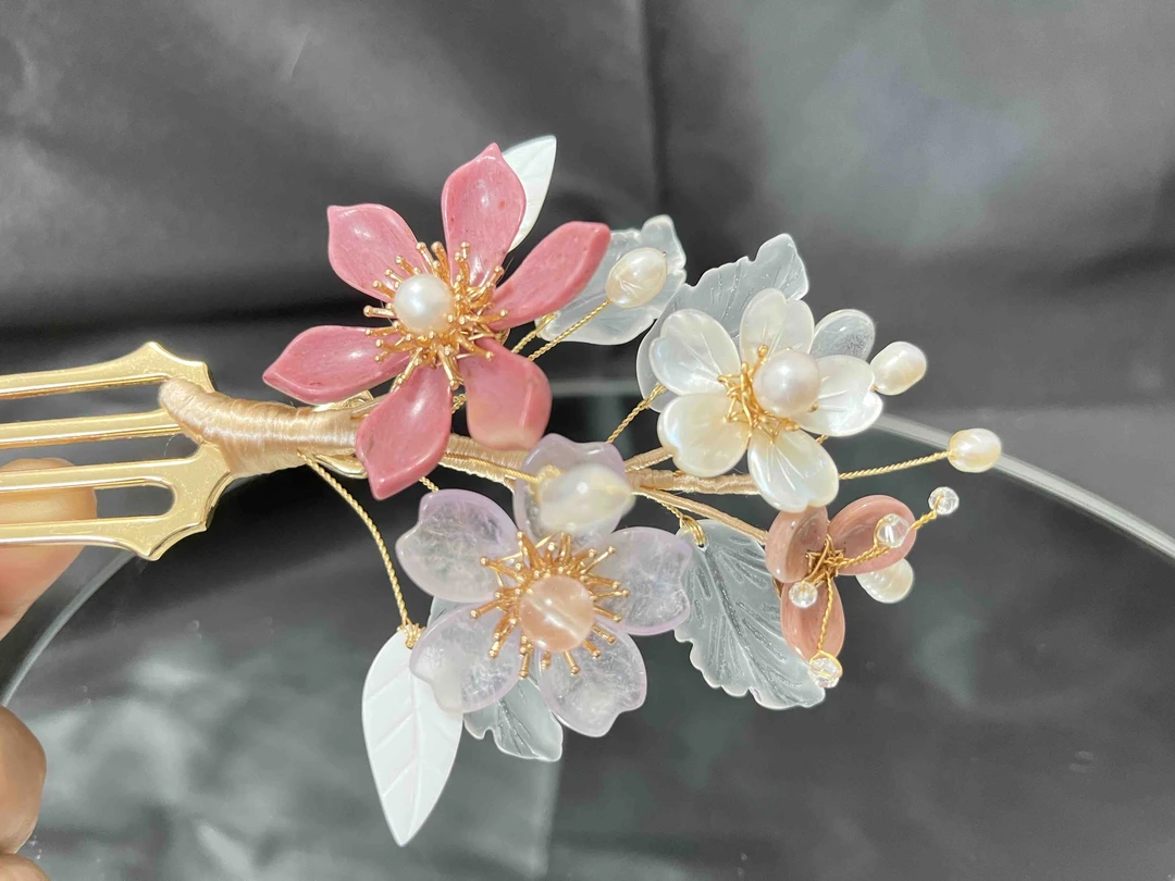 天然石蝶贝发簪。海王钗发簪