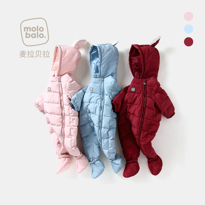 婴儿连体羽绒服秋冬装加厚幼儿外出抱衣爬服男女宝宝防风可爱冬季